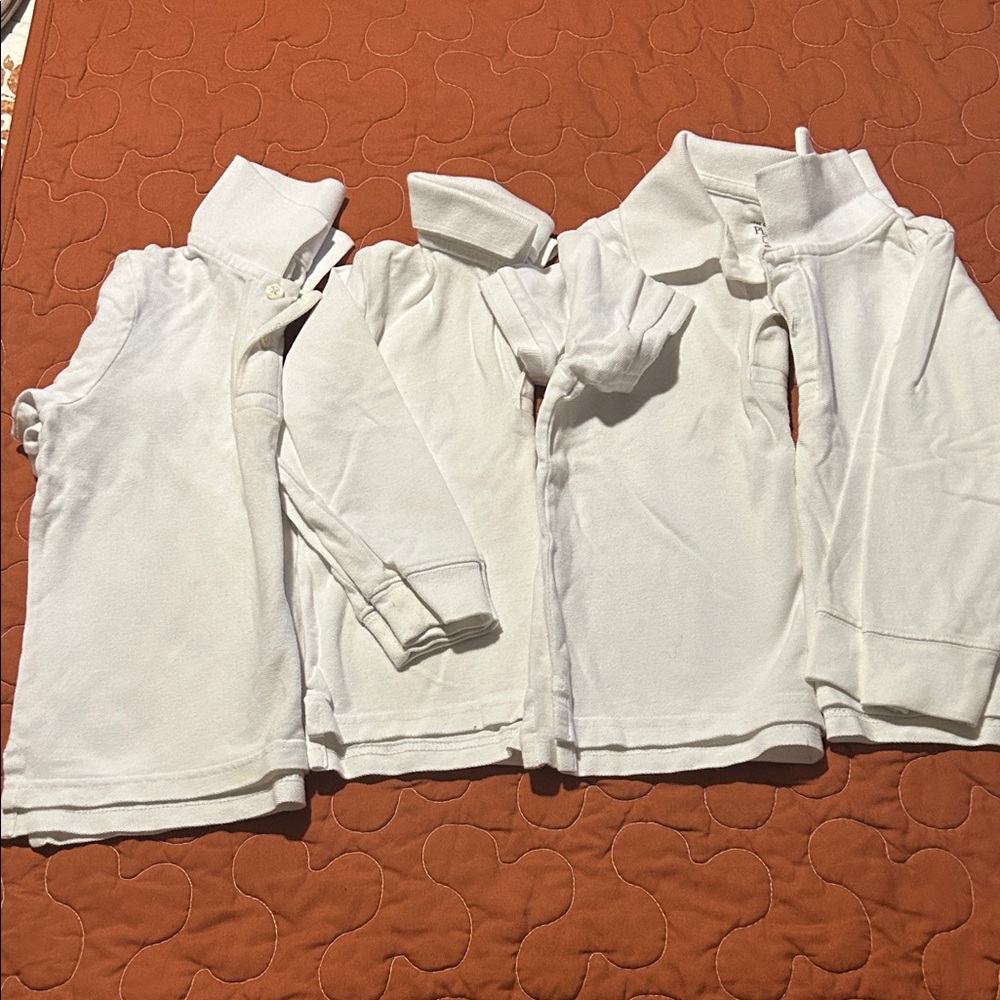 4 EUC Classic White Kids Polo Shirts - 2 short & 2 long sleeves - 3T